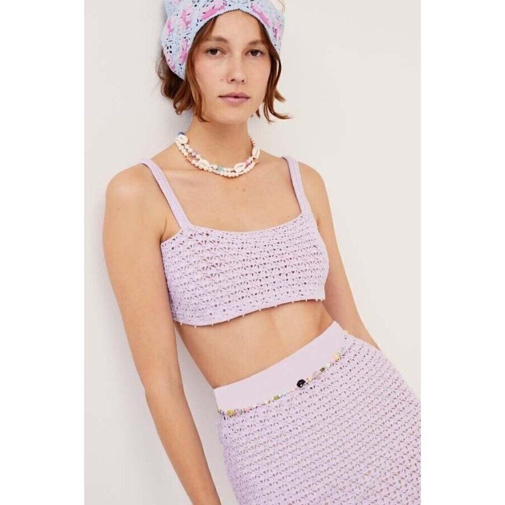 For Love and Lemons‎ Charlotte Crochet Bralette Crop Top Womens Large Purple